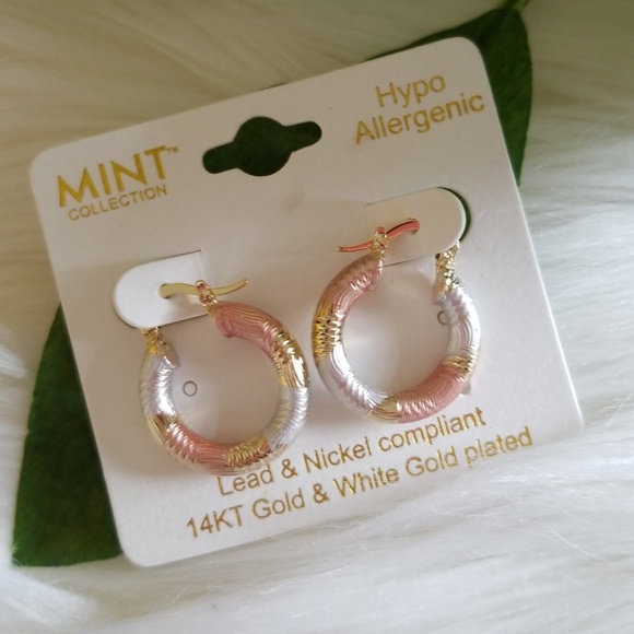 14K Gold & White Gold Plated Hoop Earrings - Picture 3 of 3